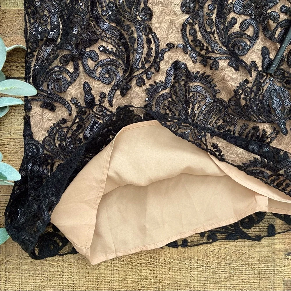 Dress Lace Free People ⭐️NWT Black Nude Lining, Sequins Sexy